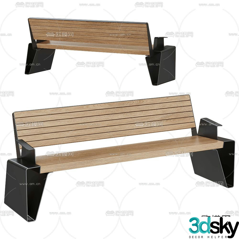 Public seating park bench 3d model