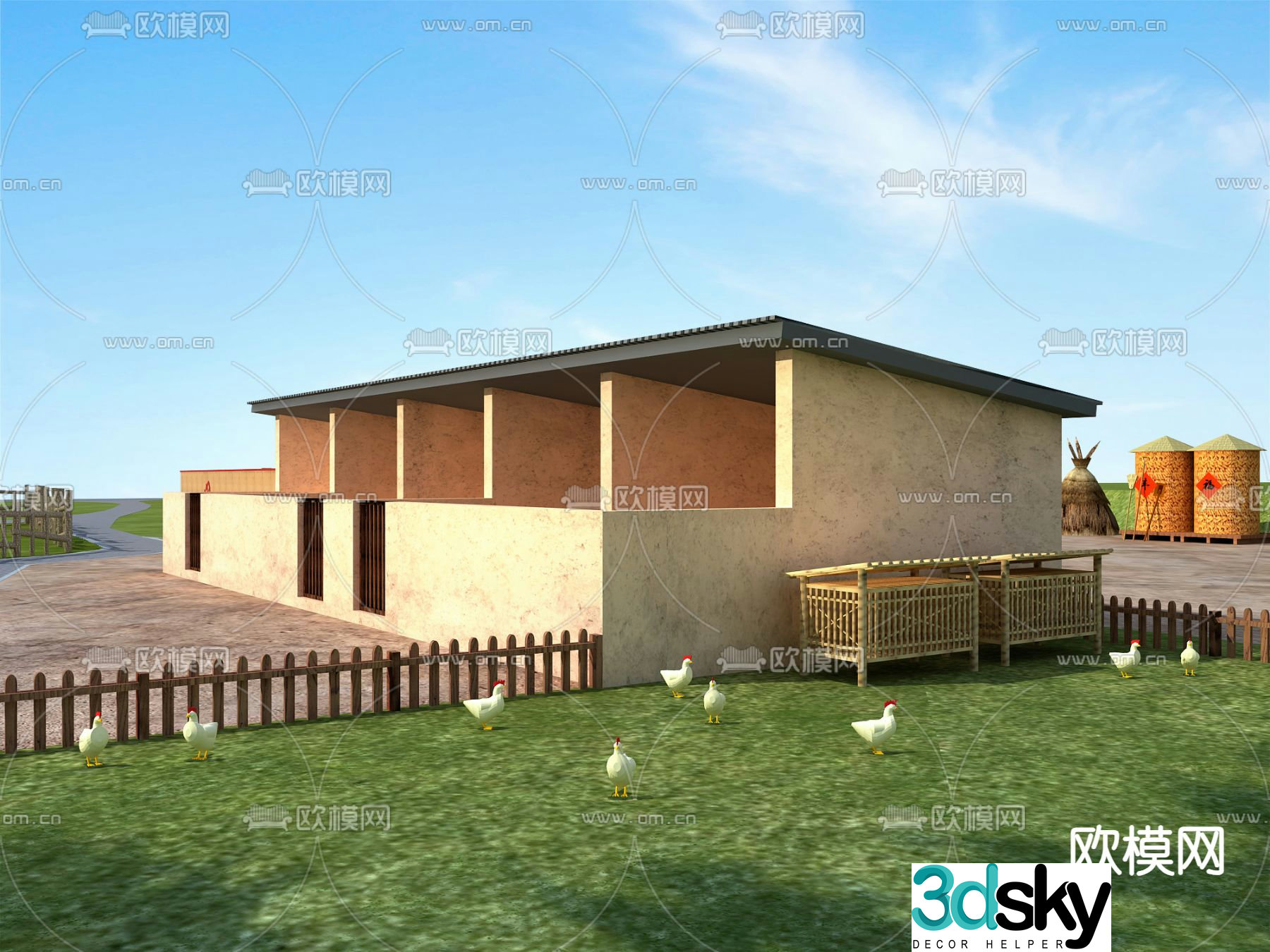 Rural barn rural landscape 3d model