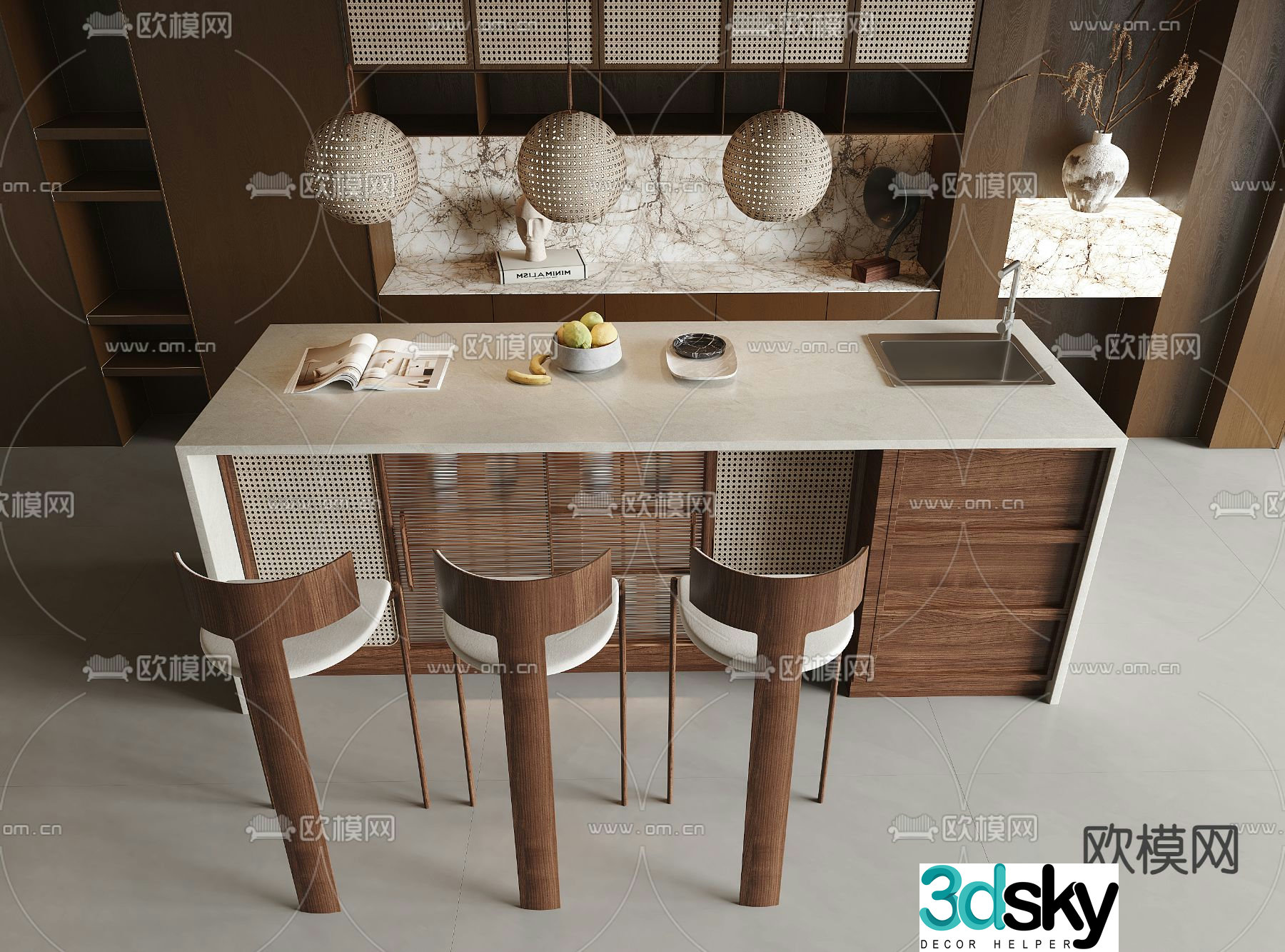 Wabi-sabi bar island bar water bar 3D model