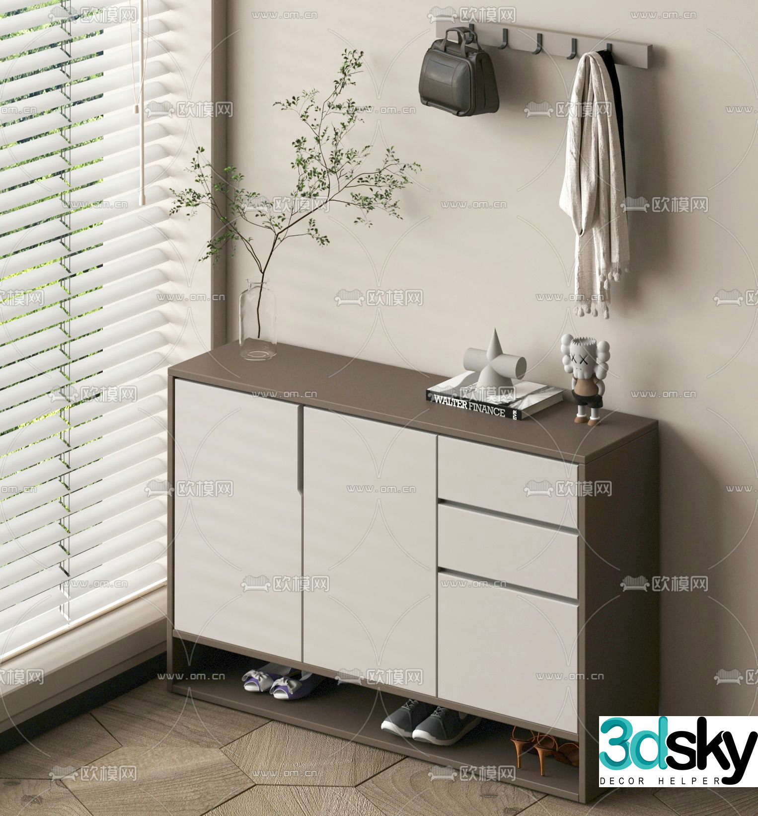 Modern shoe cabinet low cabinet 3d model