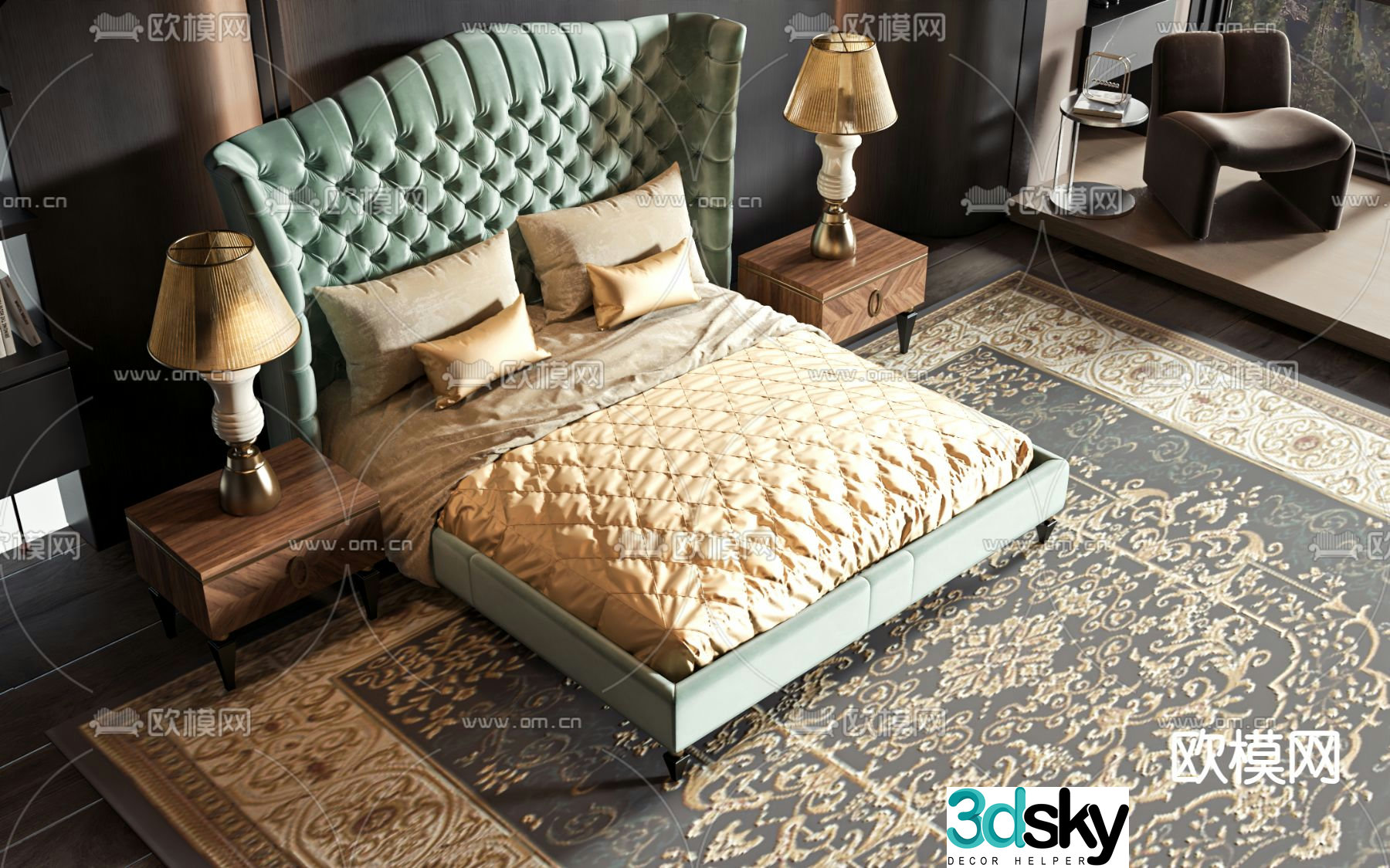 European double bed 3d model