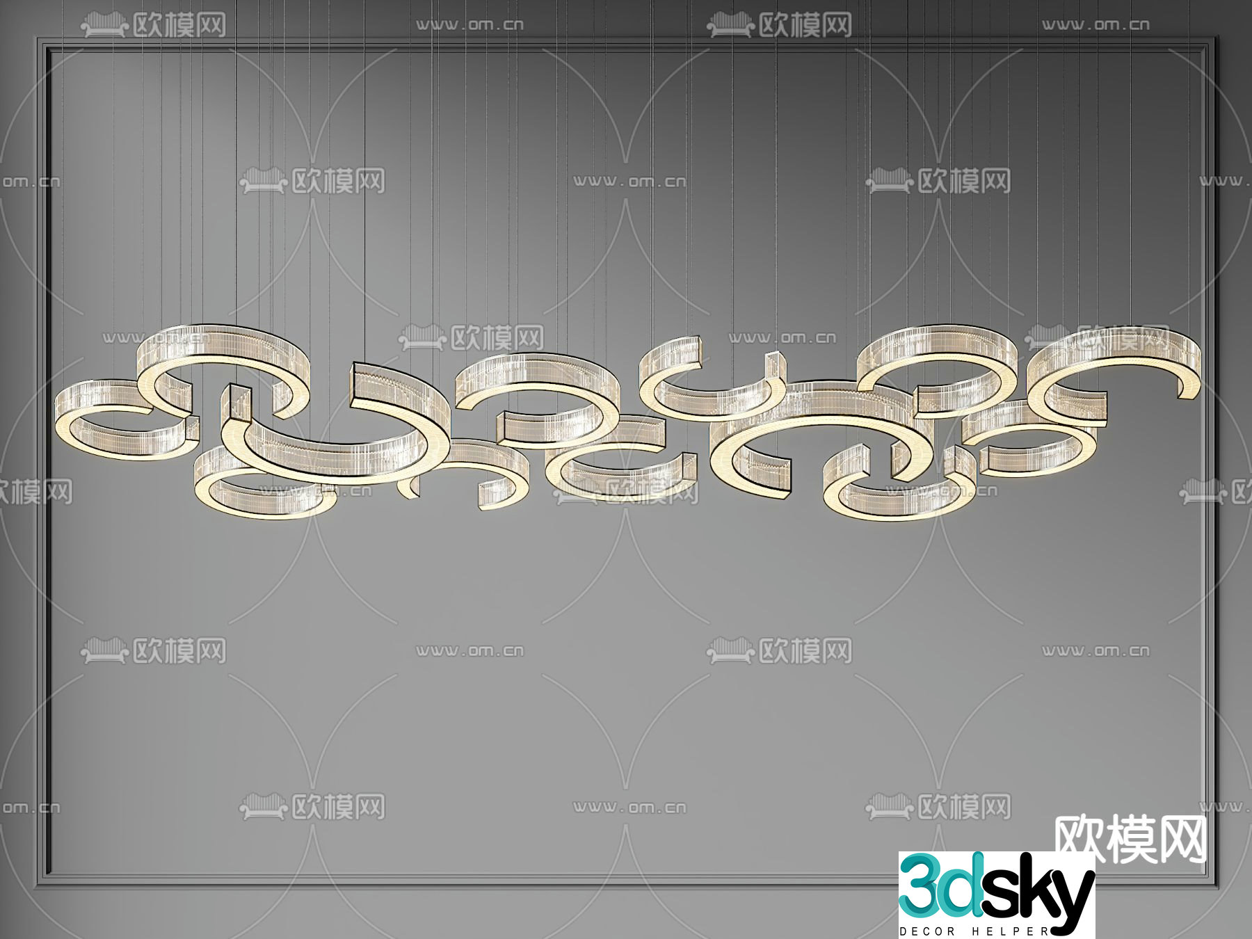Multi-head crystal lamp large crystal lamp 3d model