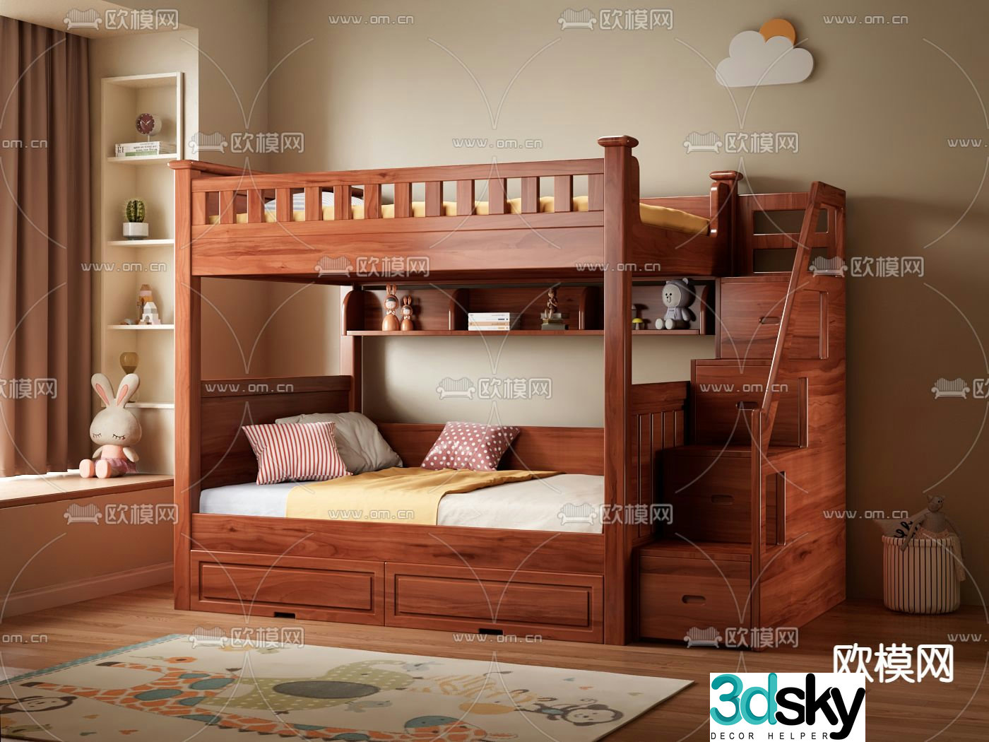 Medieval style bunk bed 3d model