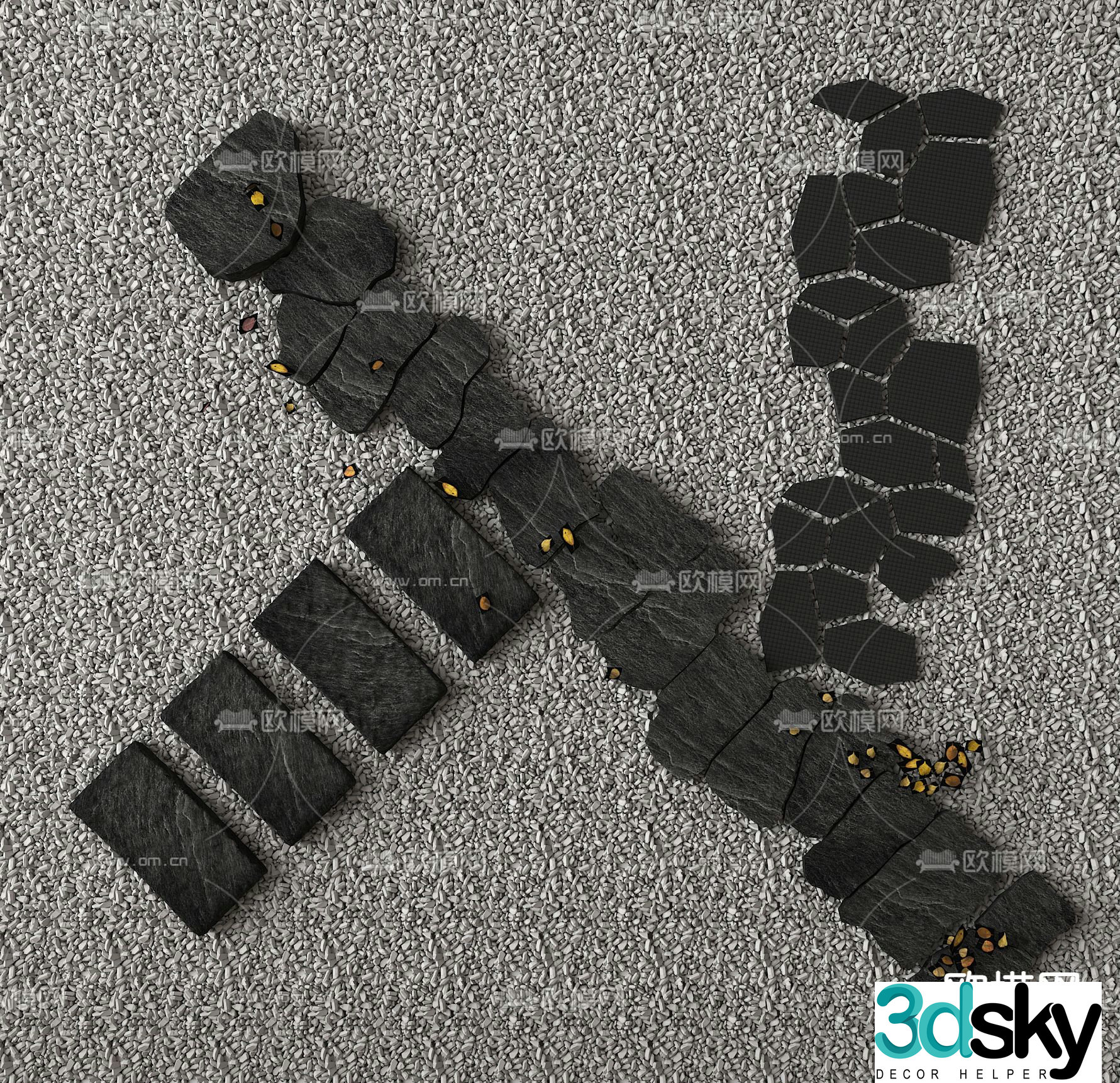 Bluestone slab tingbu garden road paving 3d model