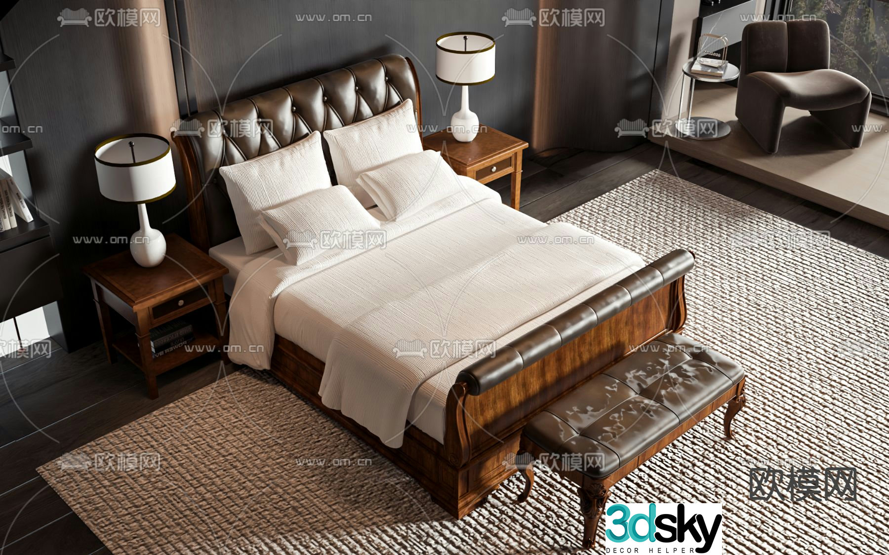 American style double bed commercial bed 3d model