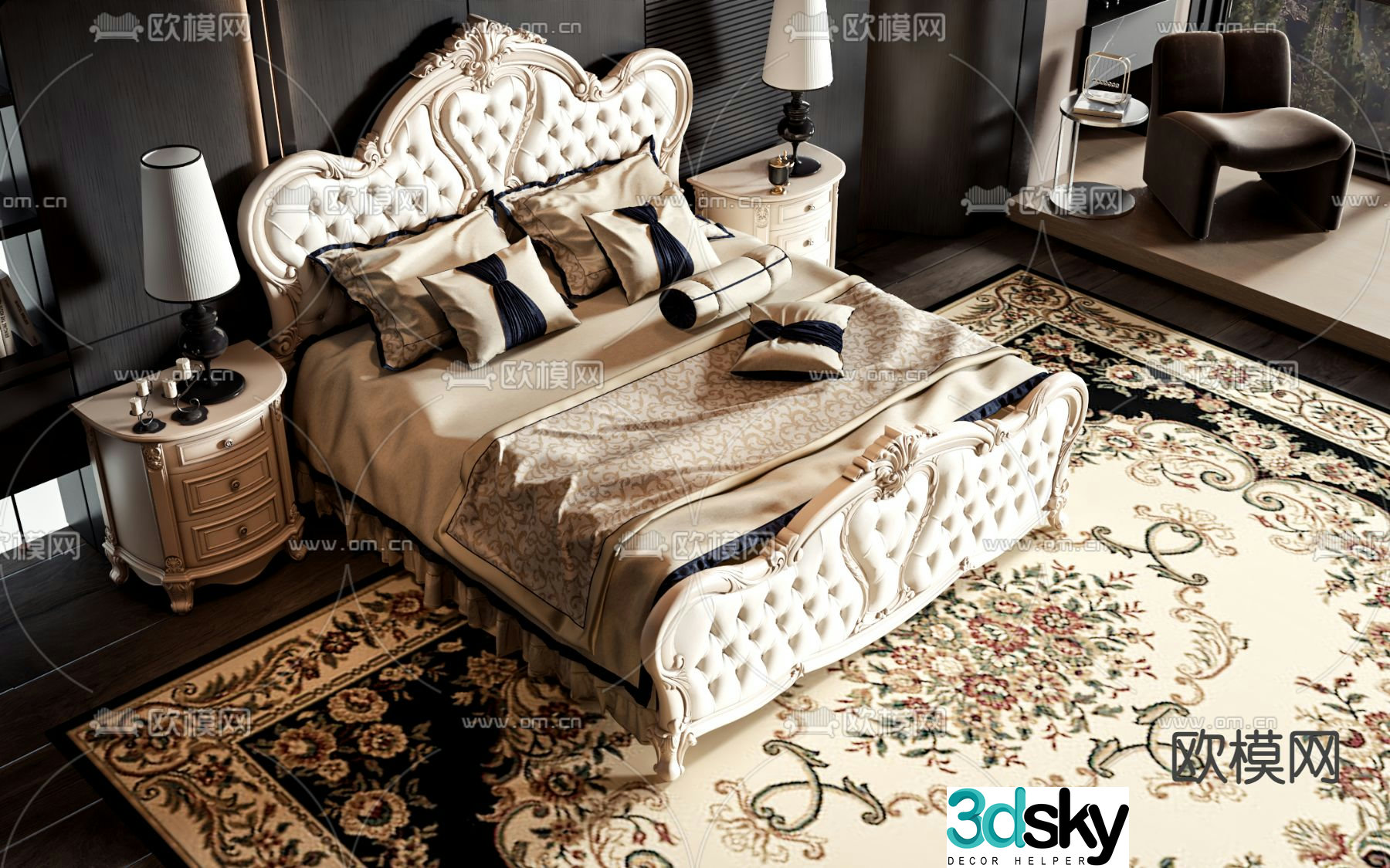 European double bed 3d model
