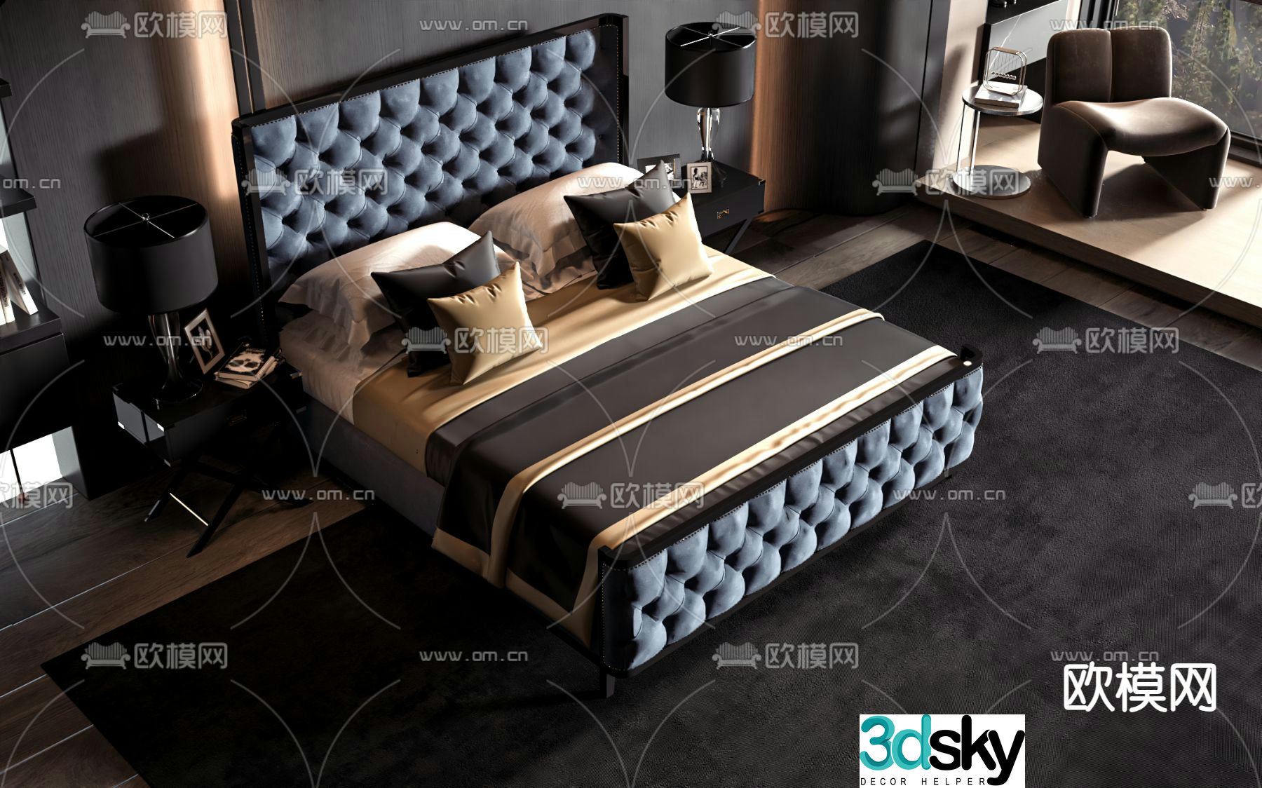 European double bed 3d model