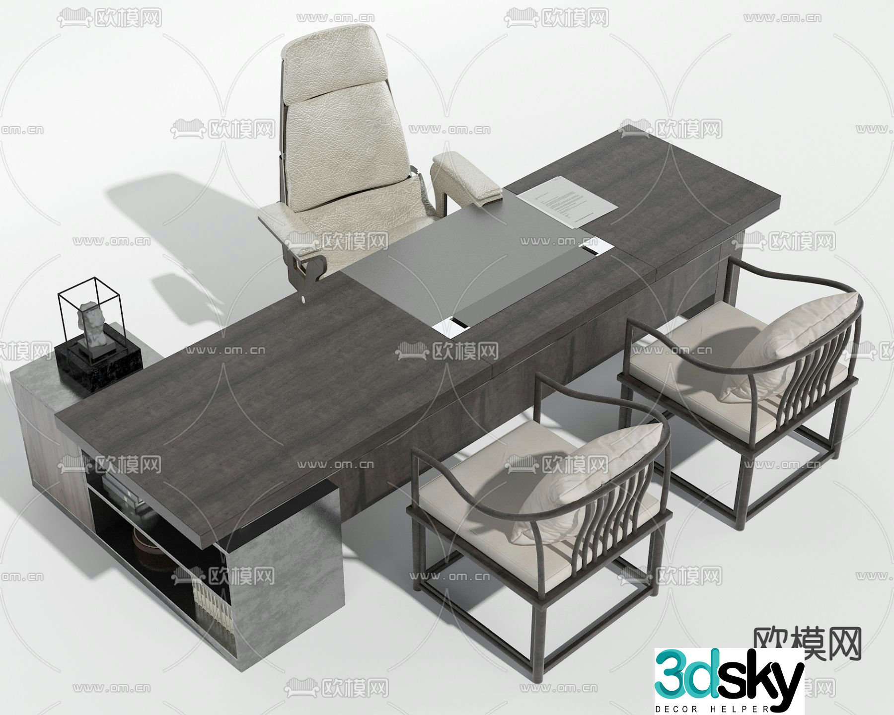 New Chinese style big table boss table 3D model