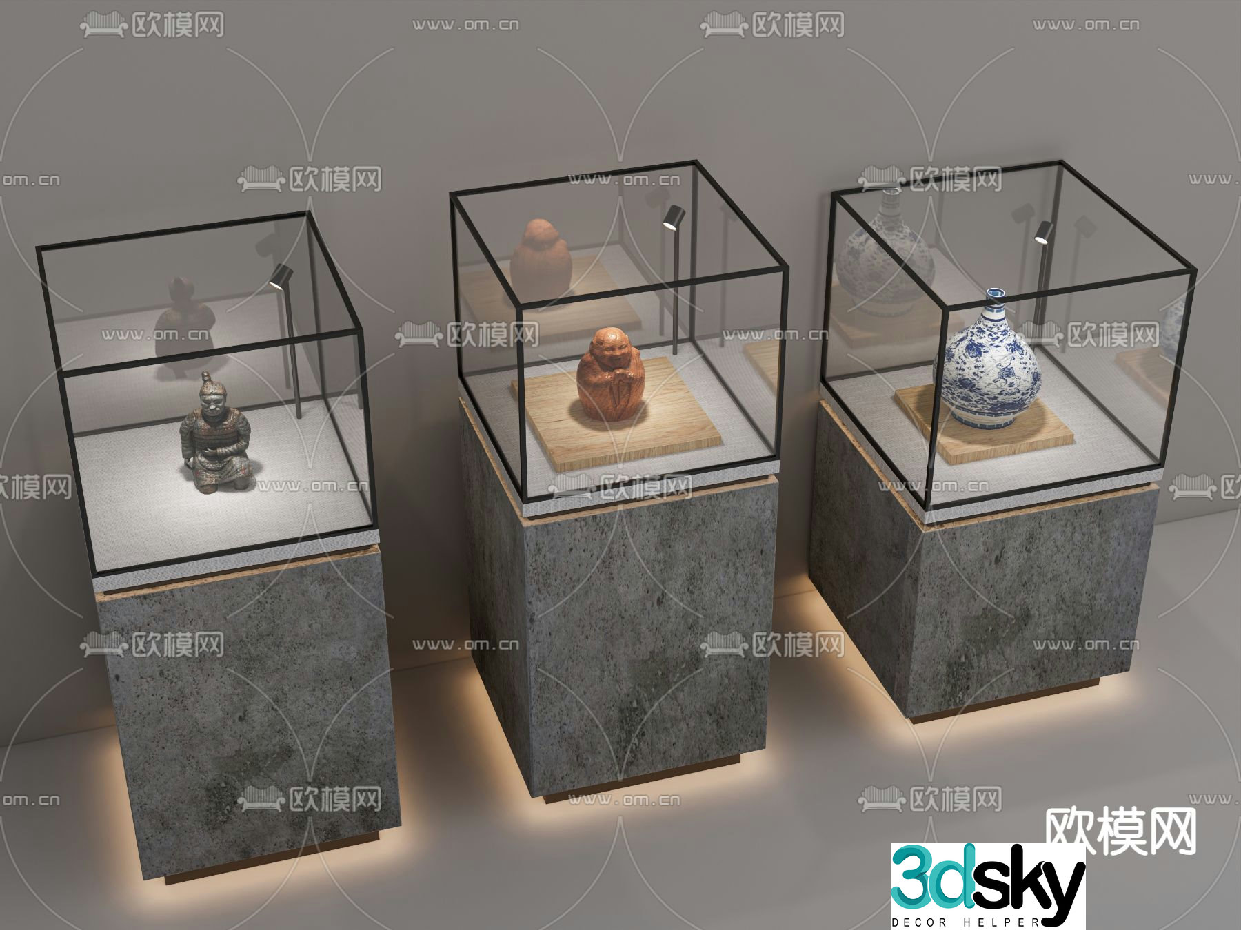 Museum celadon independent glass display cabinet 3d model