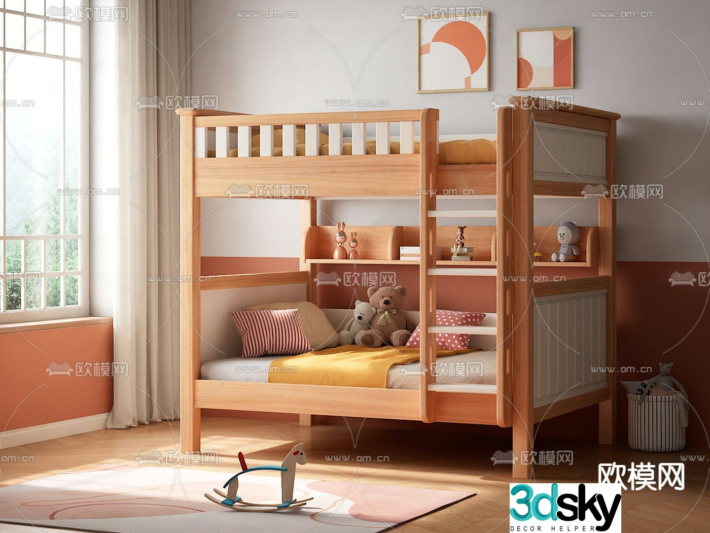 Nordic bunk bed bunk bed 3d model