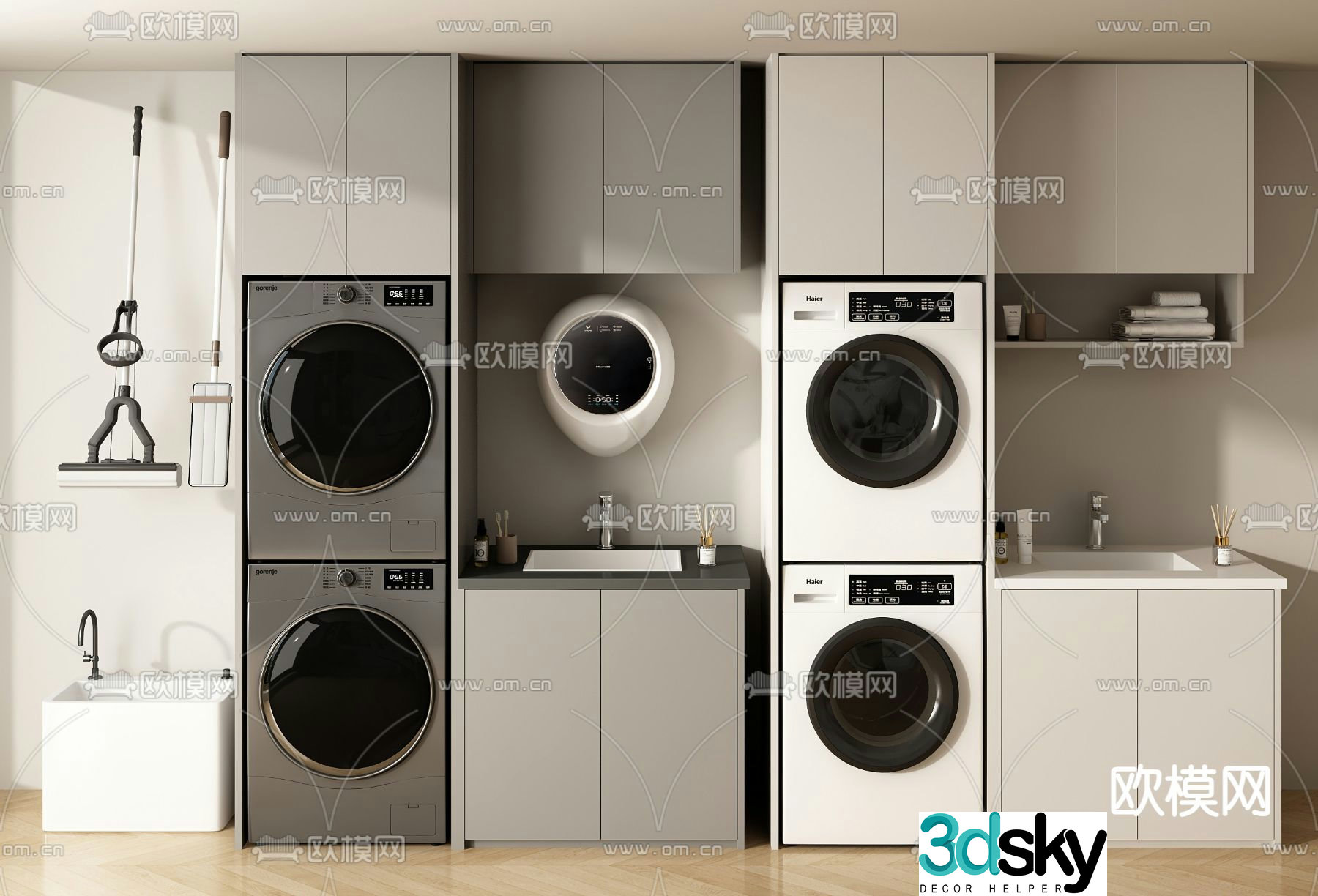 Modern balcony cabinet washing machine cabinet 3d model