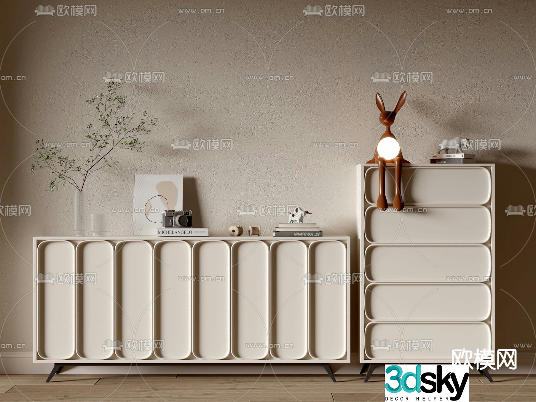 Cream style chest of drawers entrance cabinet side cabinet 3D model