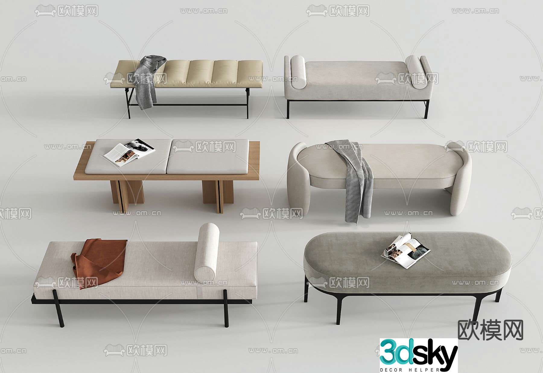 Simple bed end stool footrest 3d model