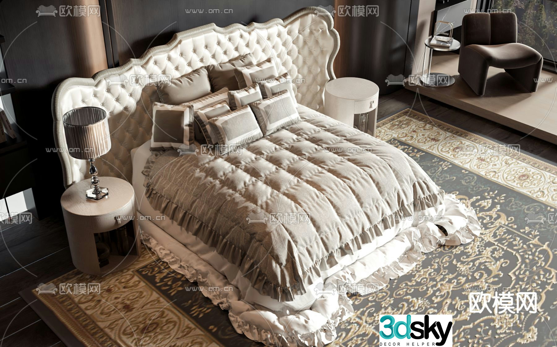 European double bed 3d model