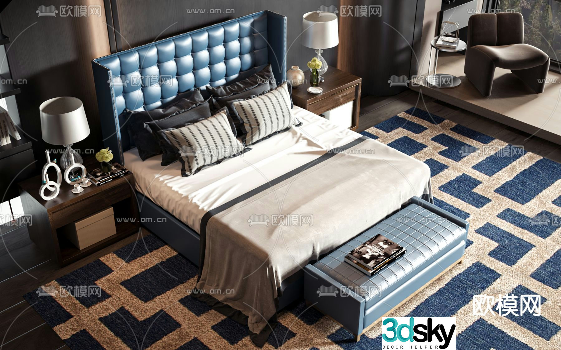 American style double bed commercial bed 3d model