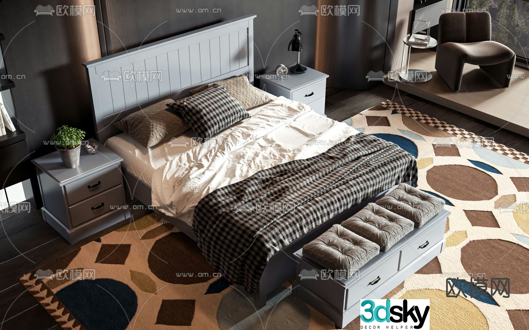 American double bed 3d model