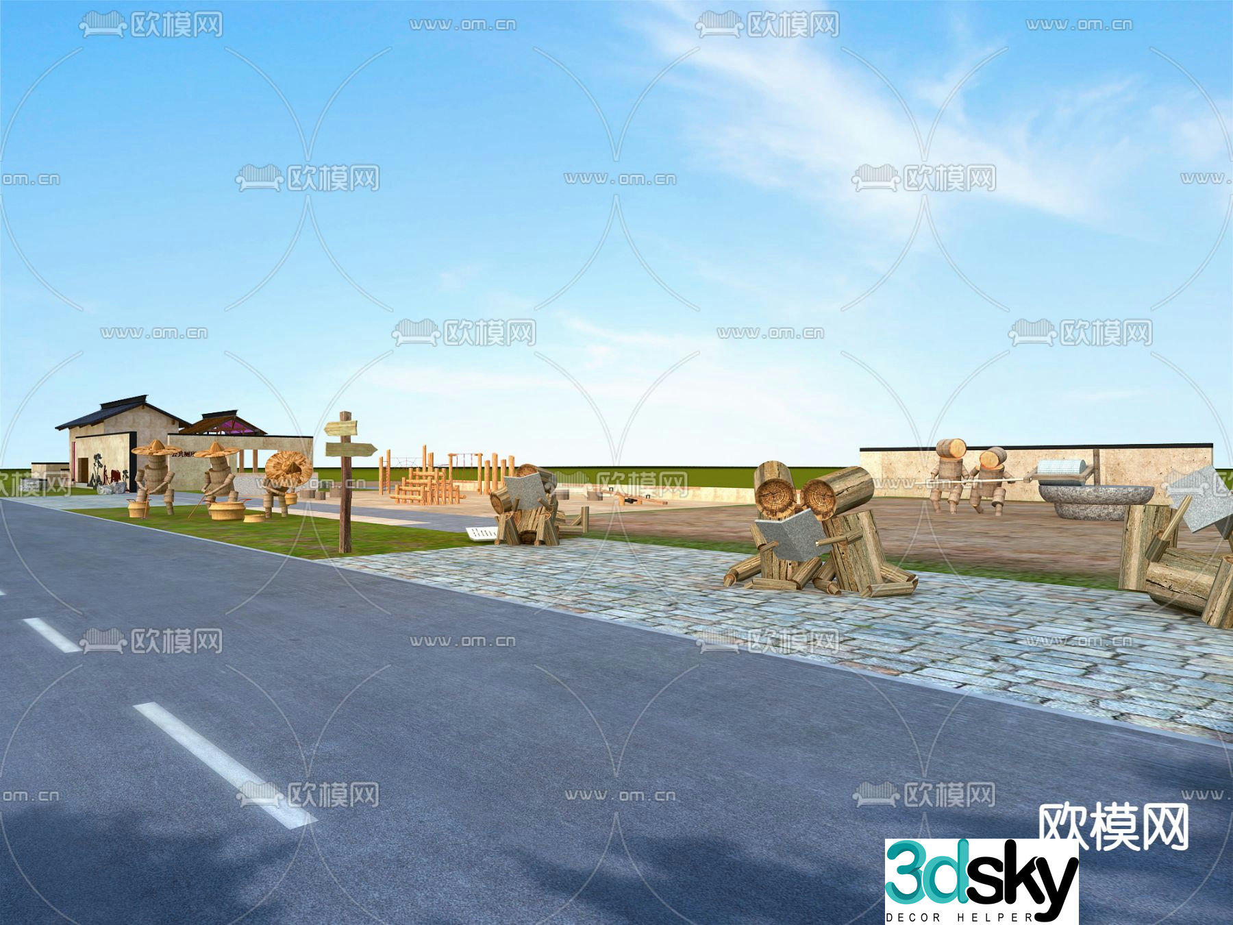 Rural park landscape rural sketch 3d model