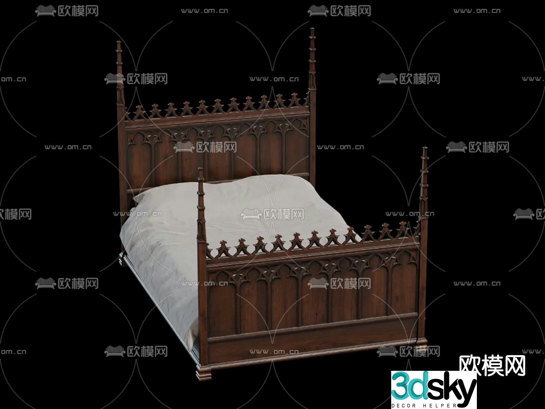 European double bed retro bed 3d model