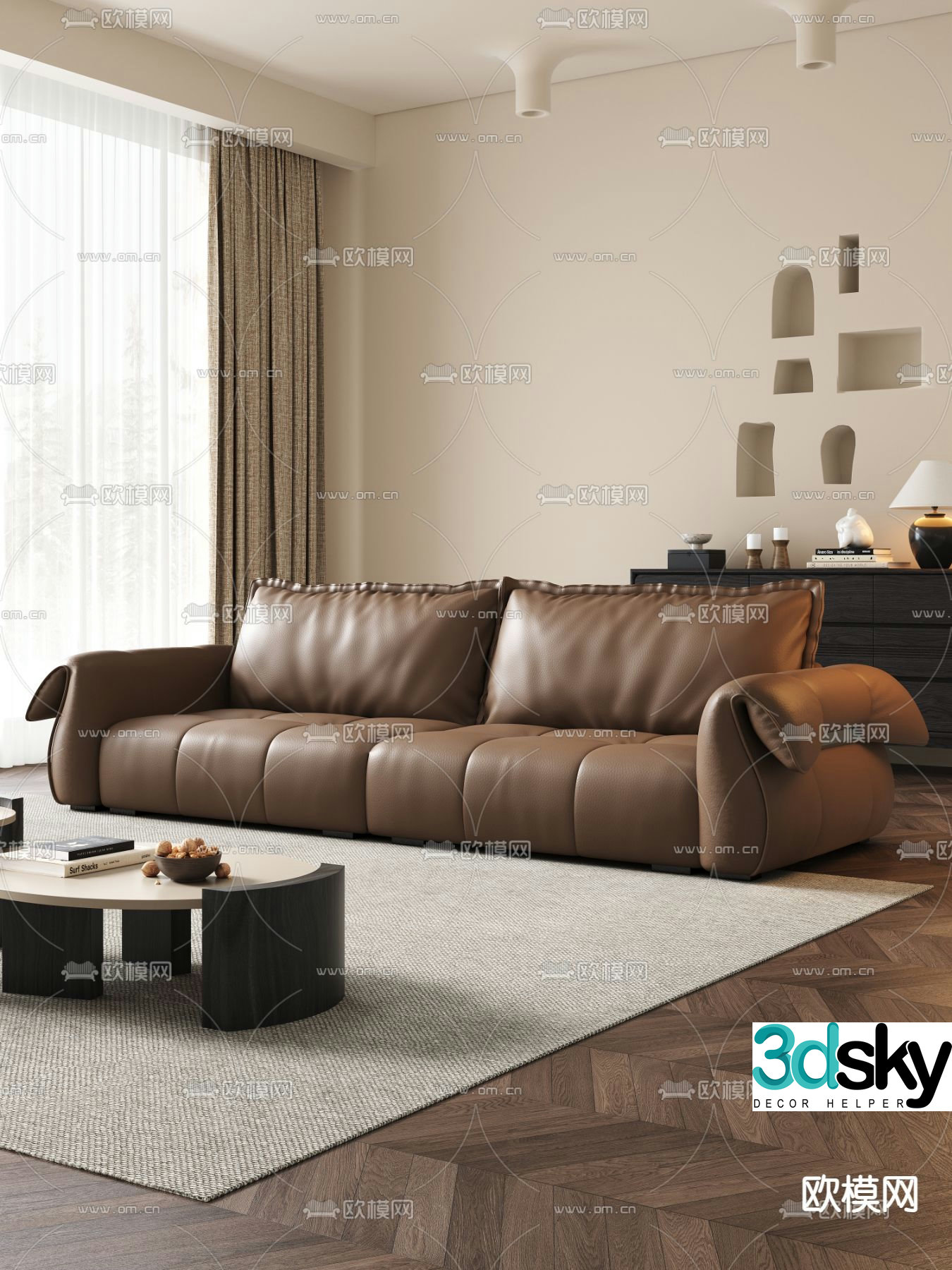 leather sofa loveseat 3d model