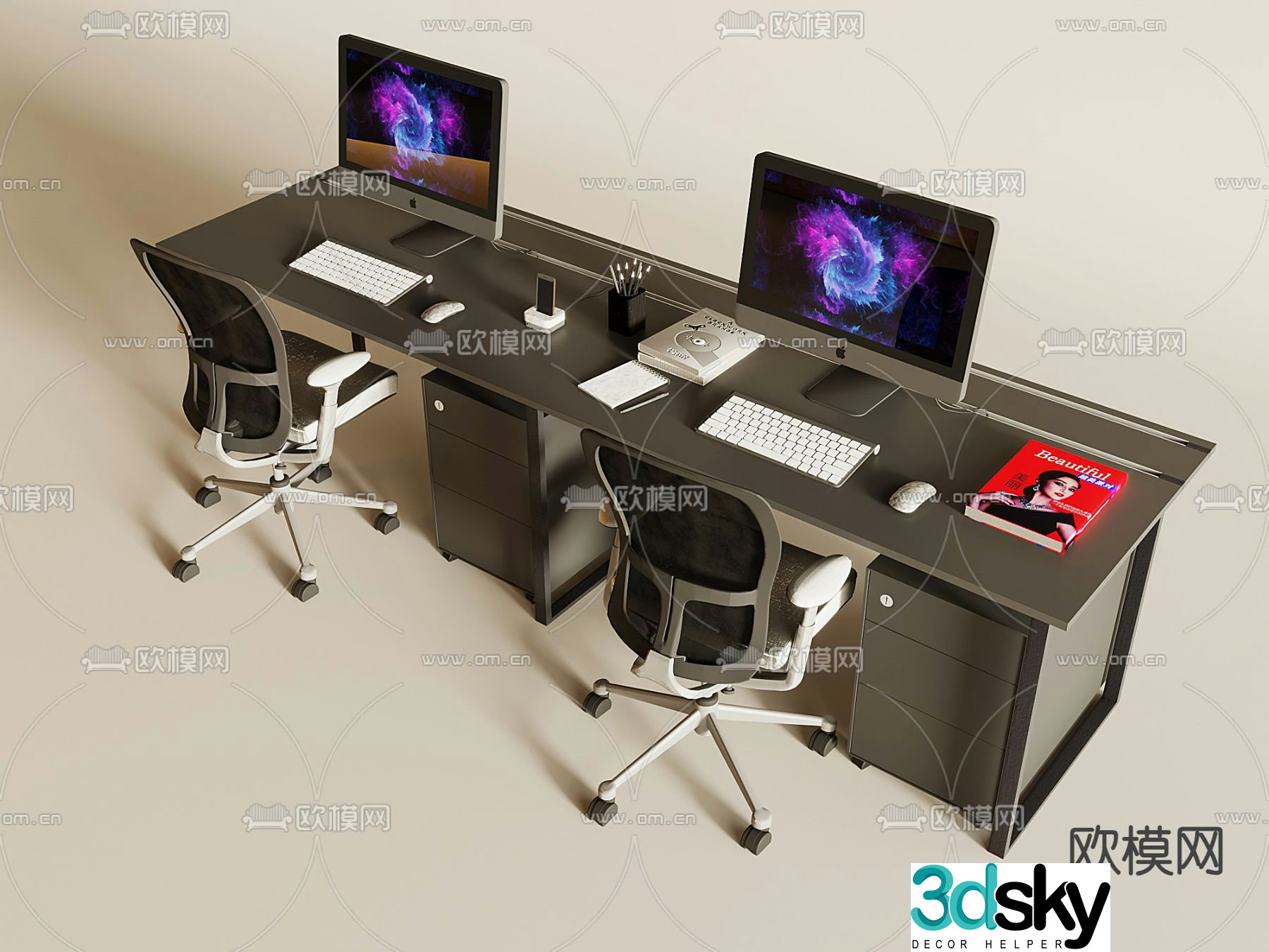 Card space desk staff table 3d model