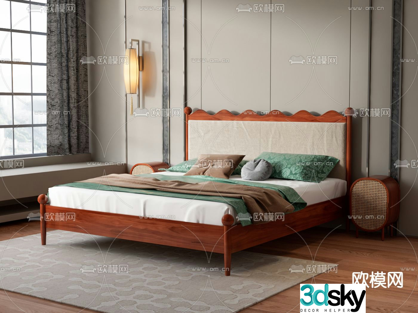 Wabi-sabi double bed 3d model