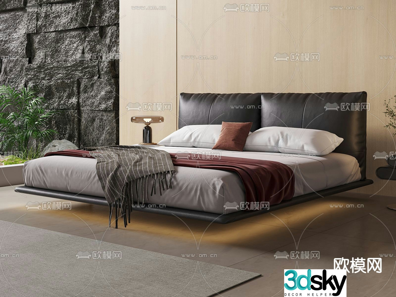 Modern double bed commercial bed 3d model