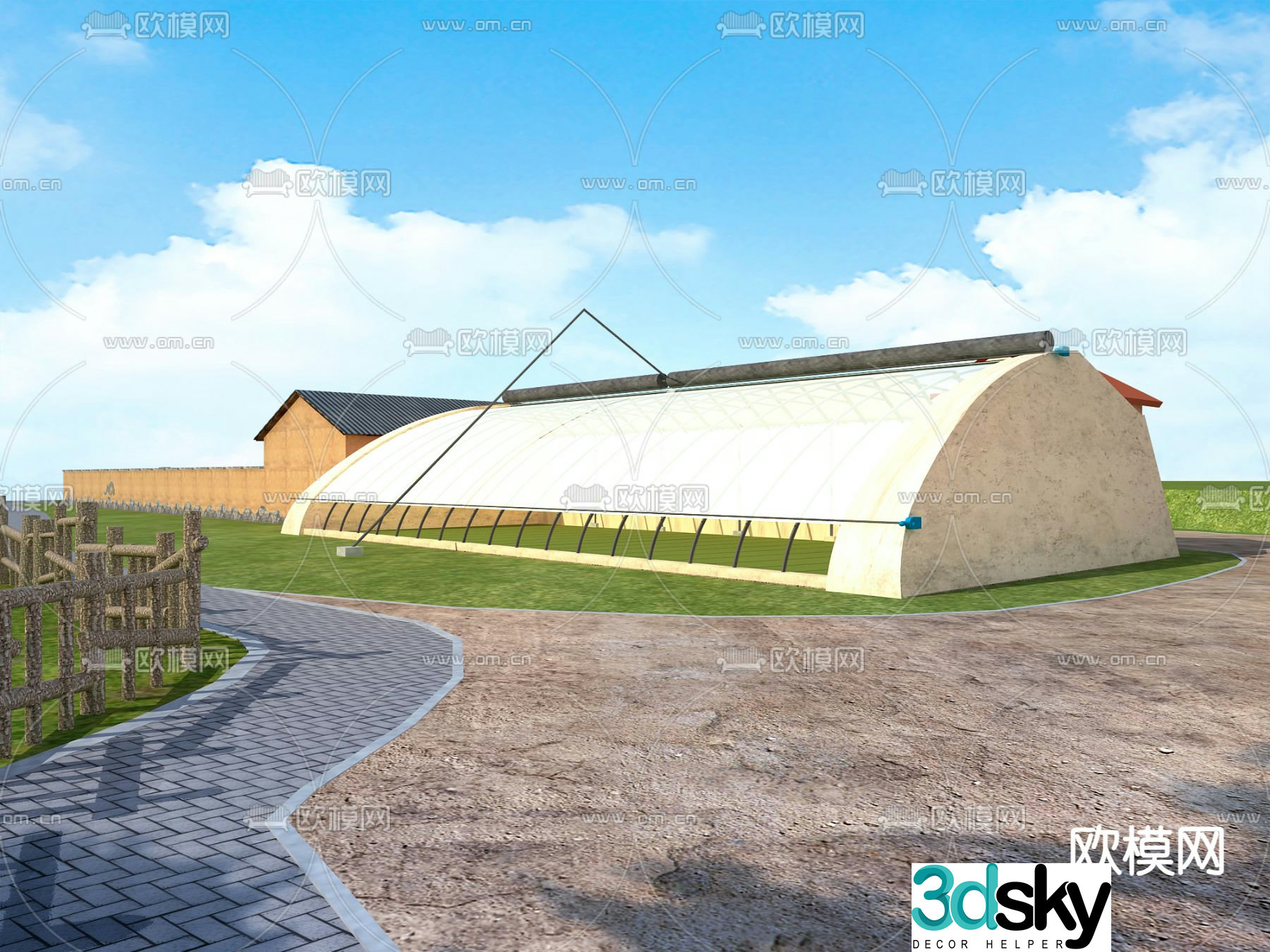 Rural livestock shed rural research base rural landscape 3D model