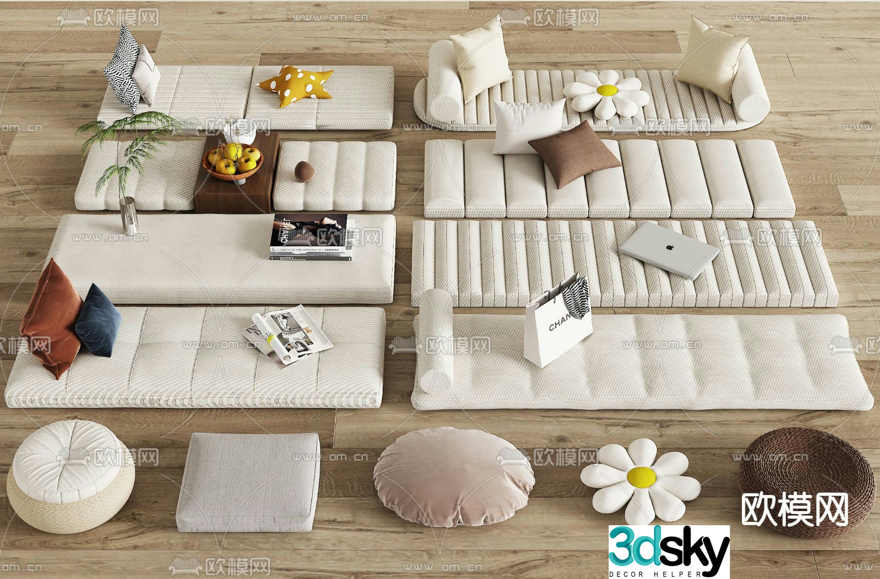 Cushion seat cushion bay window cushion futon 3d model