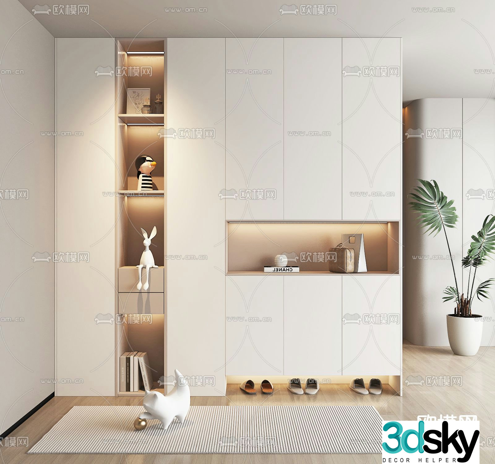 Cream style entrance shoe cabinet 3D model
