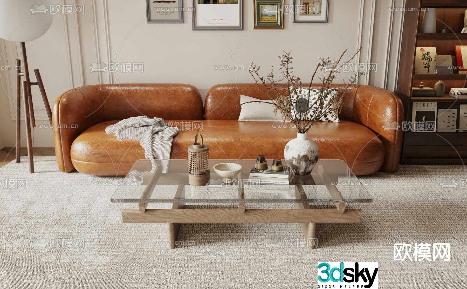 Medieval style multi-person sofa leather sofa 3d model