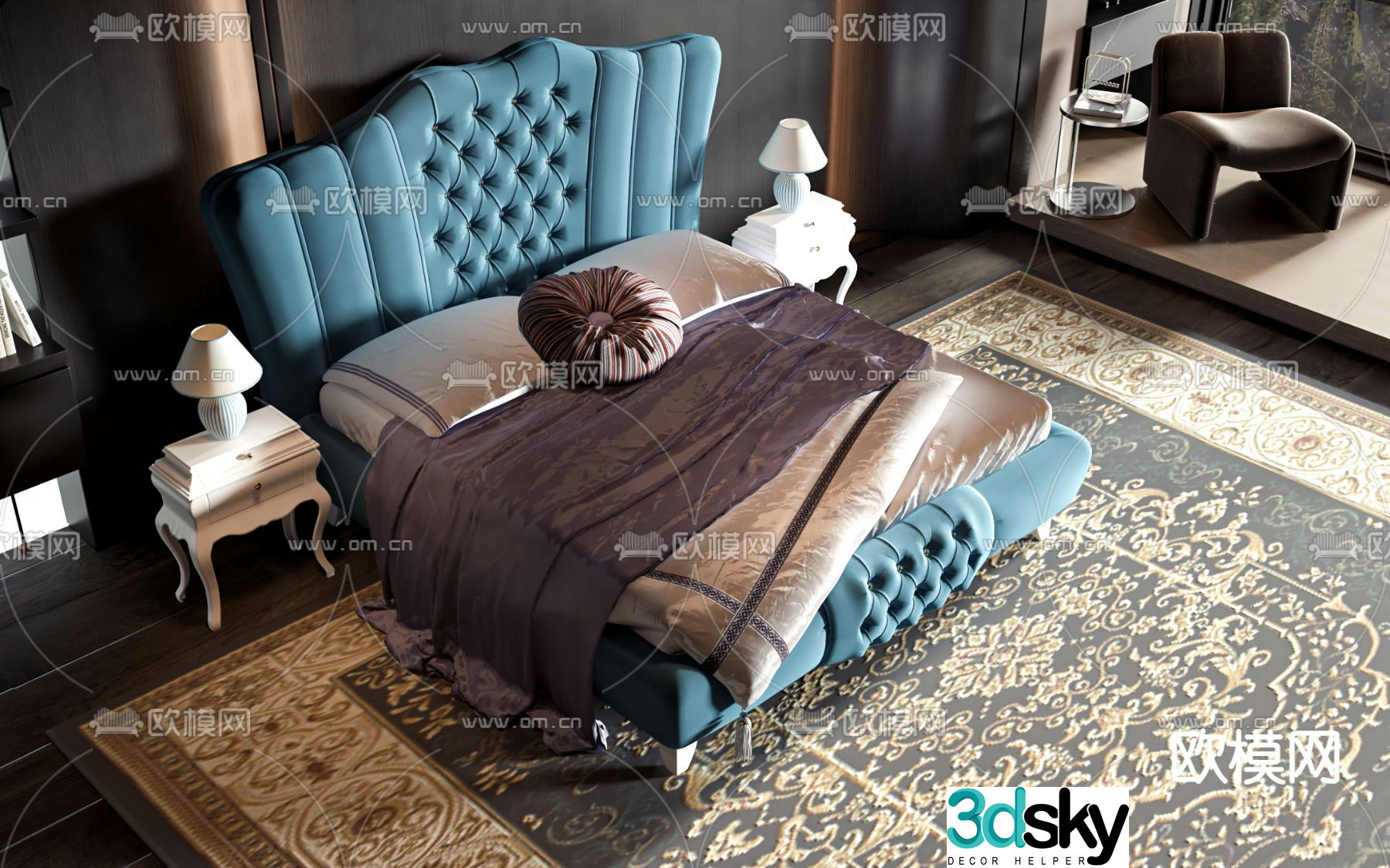 European double bed 3d model