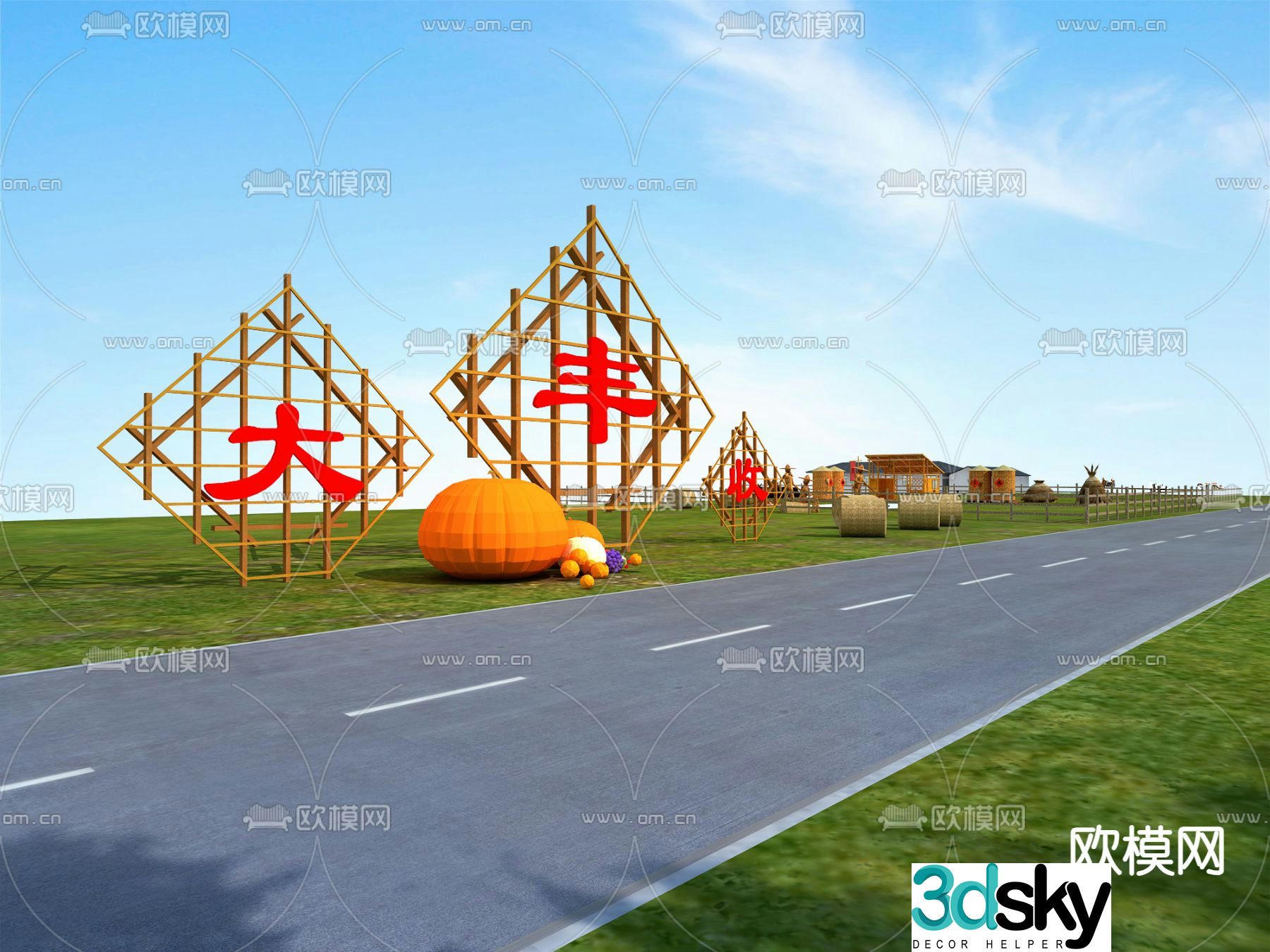 Rural Road Landscape Harvest Festival Rural Sketch 3D Model
