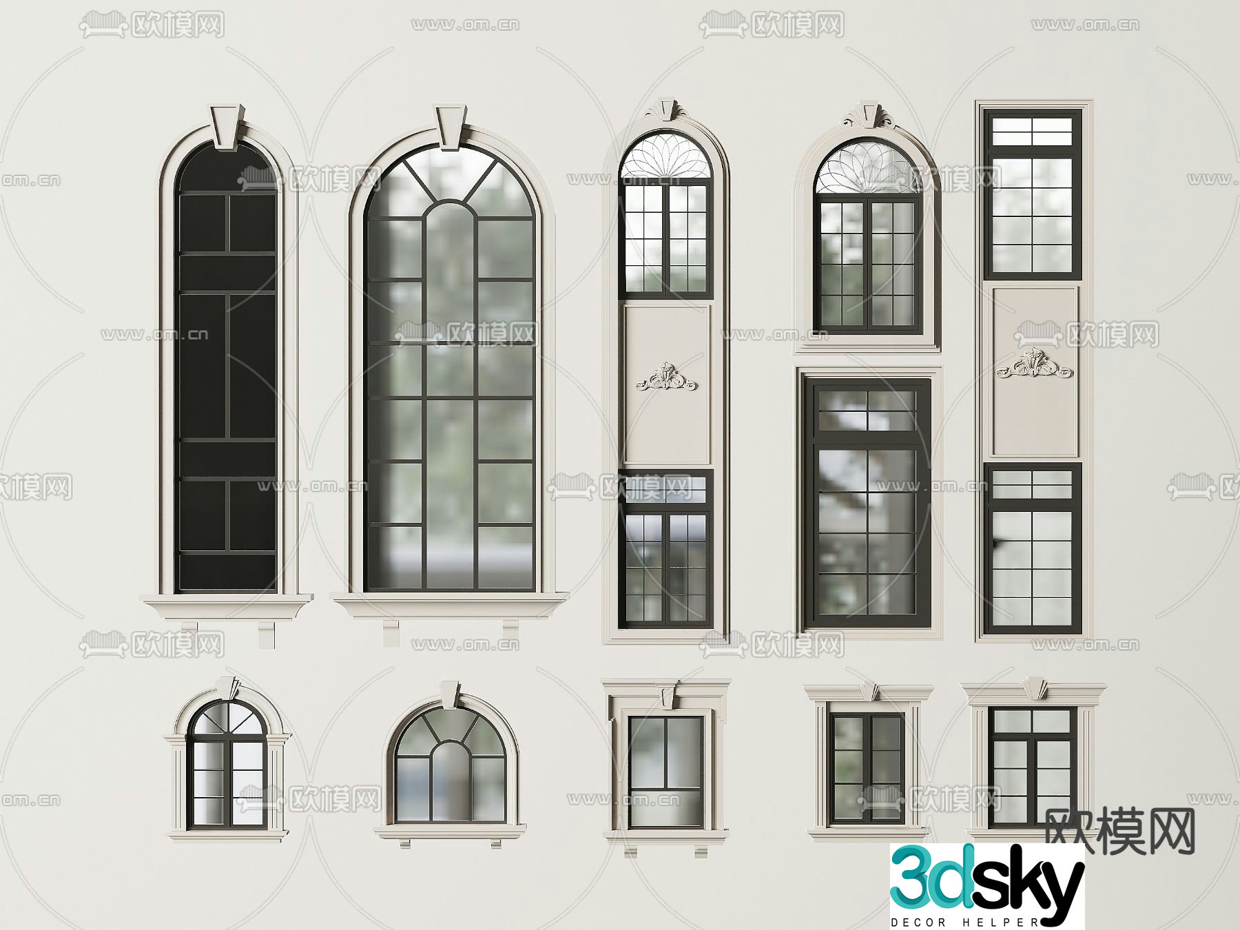 European style window Curved window Window side Arched window 3D model