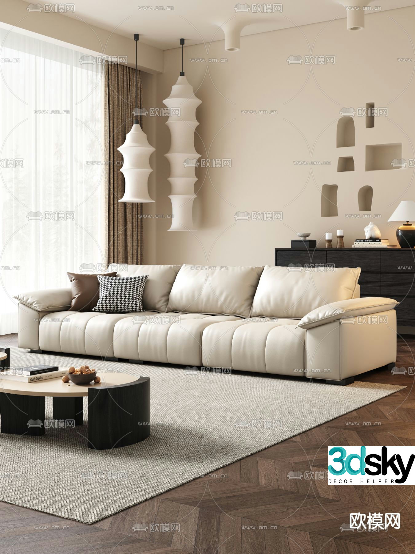 Three seater sofa upholstered sofa 3d model