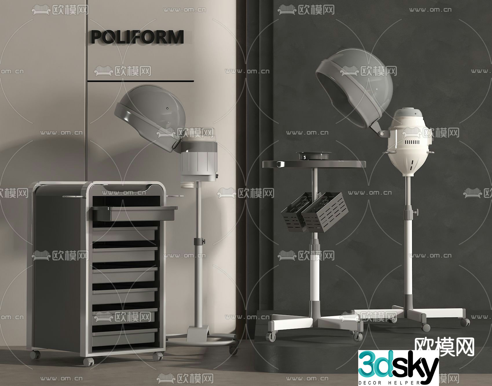 Hair curler mobile storage rack 3d model