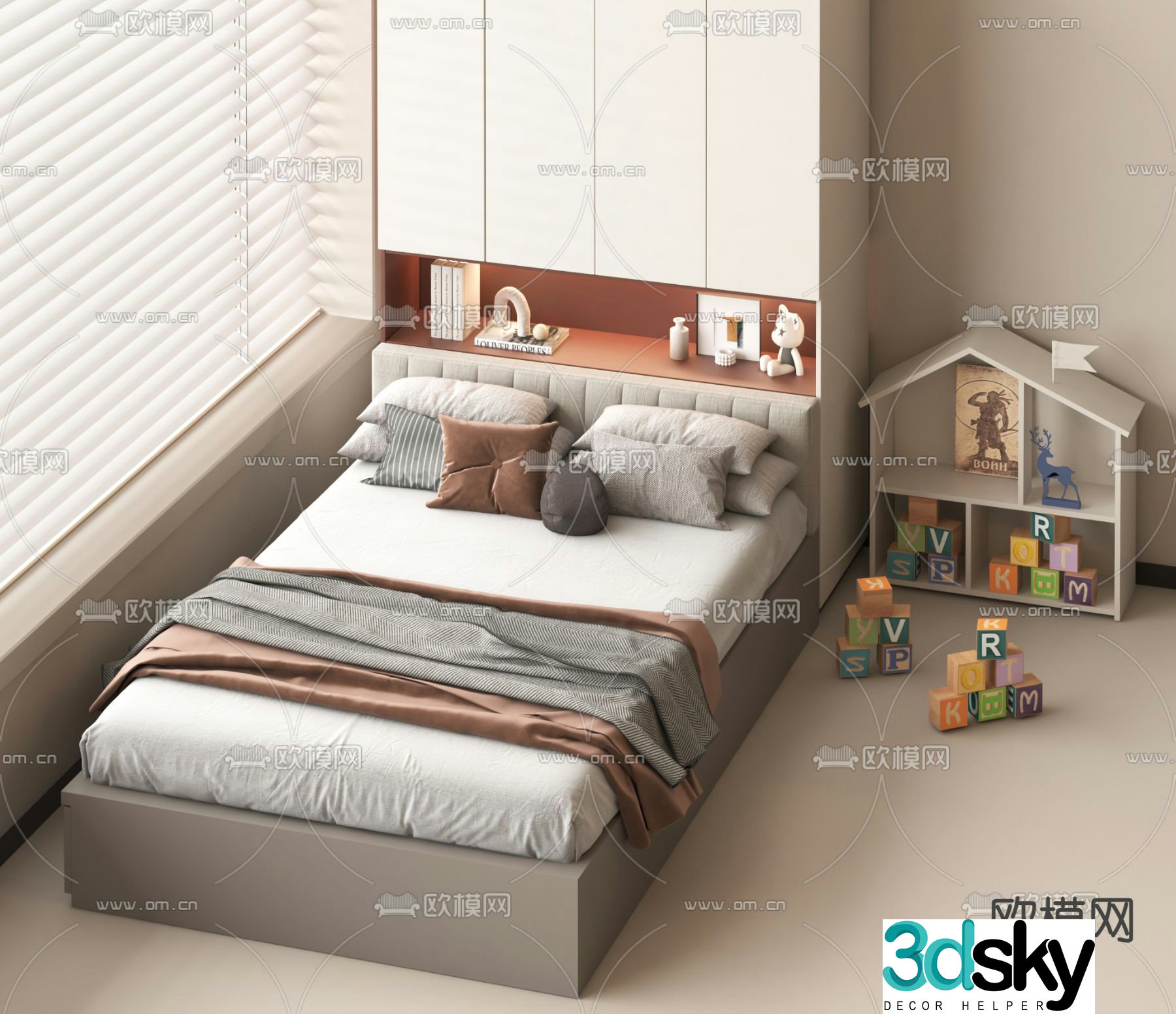 Modern double bed 3d model