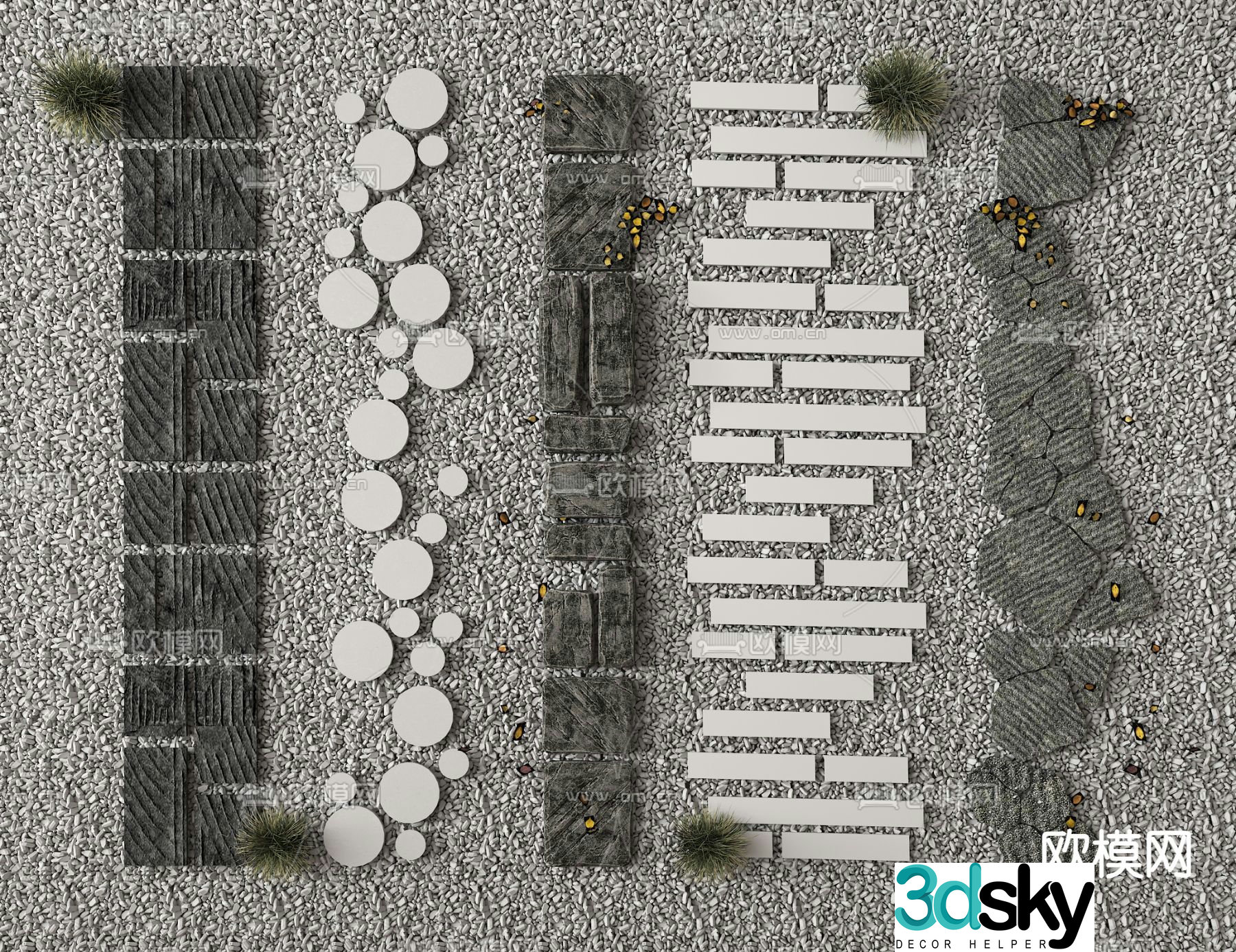 New Chinese style bluestone slab Tingbu garden paving 3D model