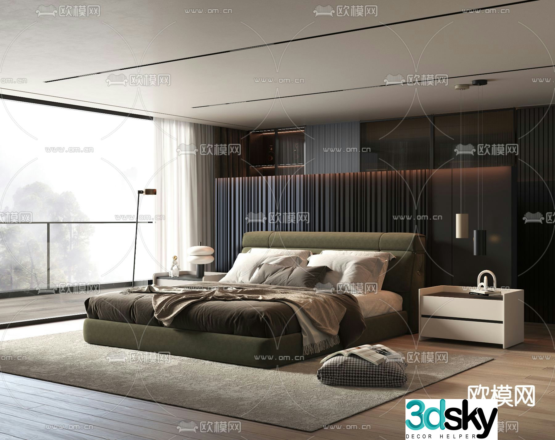 Italian double bed bedside table 3d model