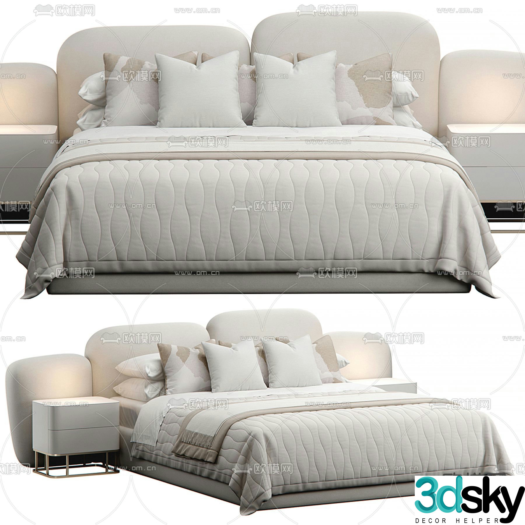 Stone cream style double bed 3d model
