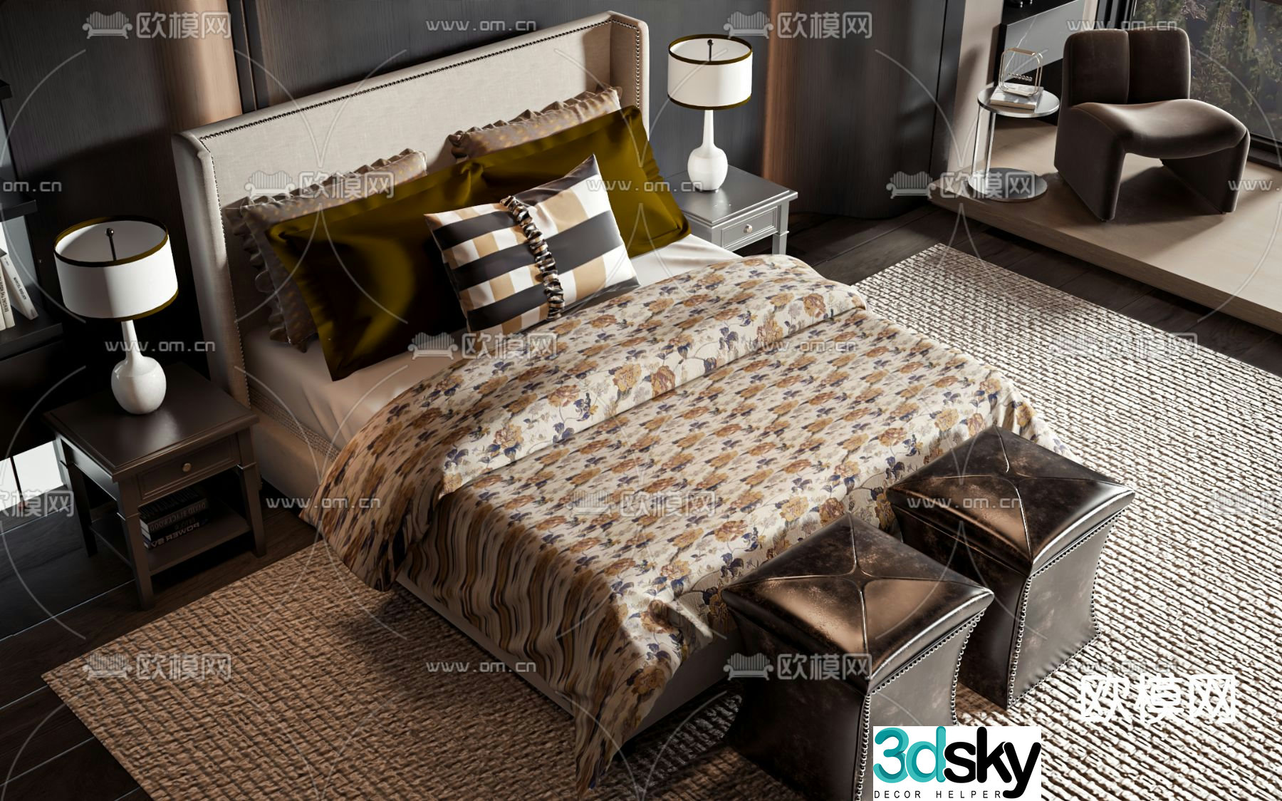 American style double bed commercial bed 3d model