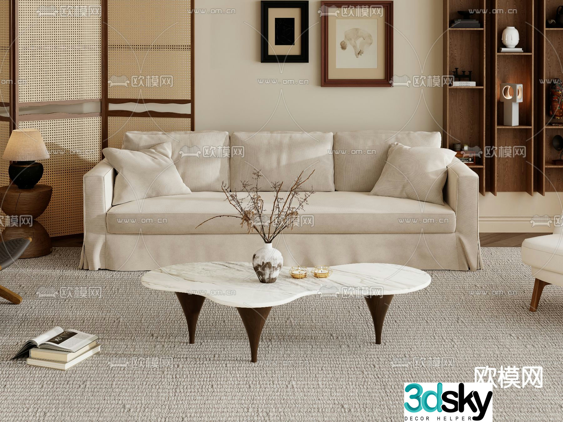 French three-seat sofa 3d model
