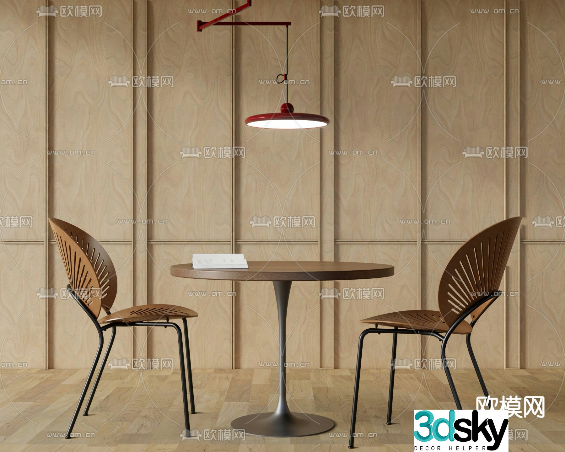 Wooden round table casual table and chair 3d model