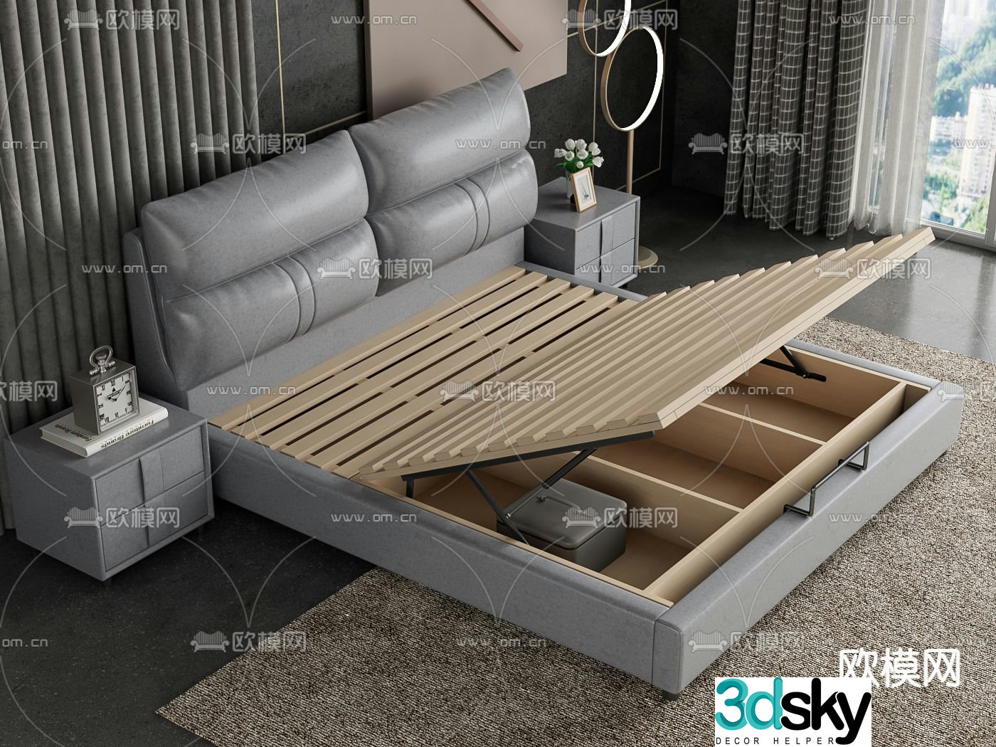Modern double bed air pressure high box bed 3d model