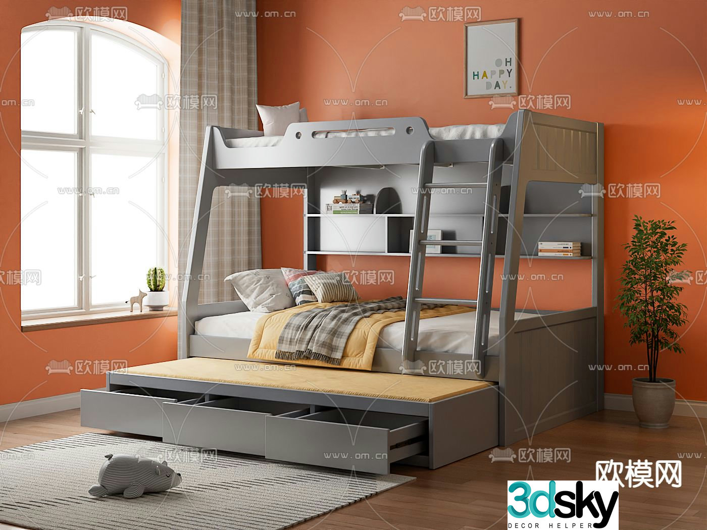 Children’s bed bunk bed double bed drag bed bunk bed 3D model