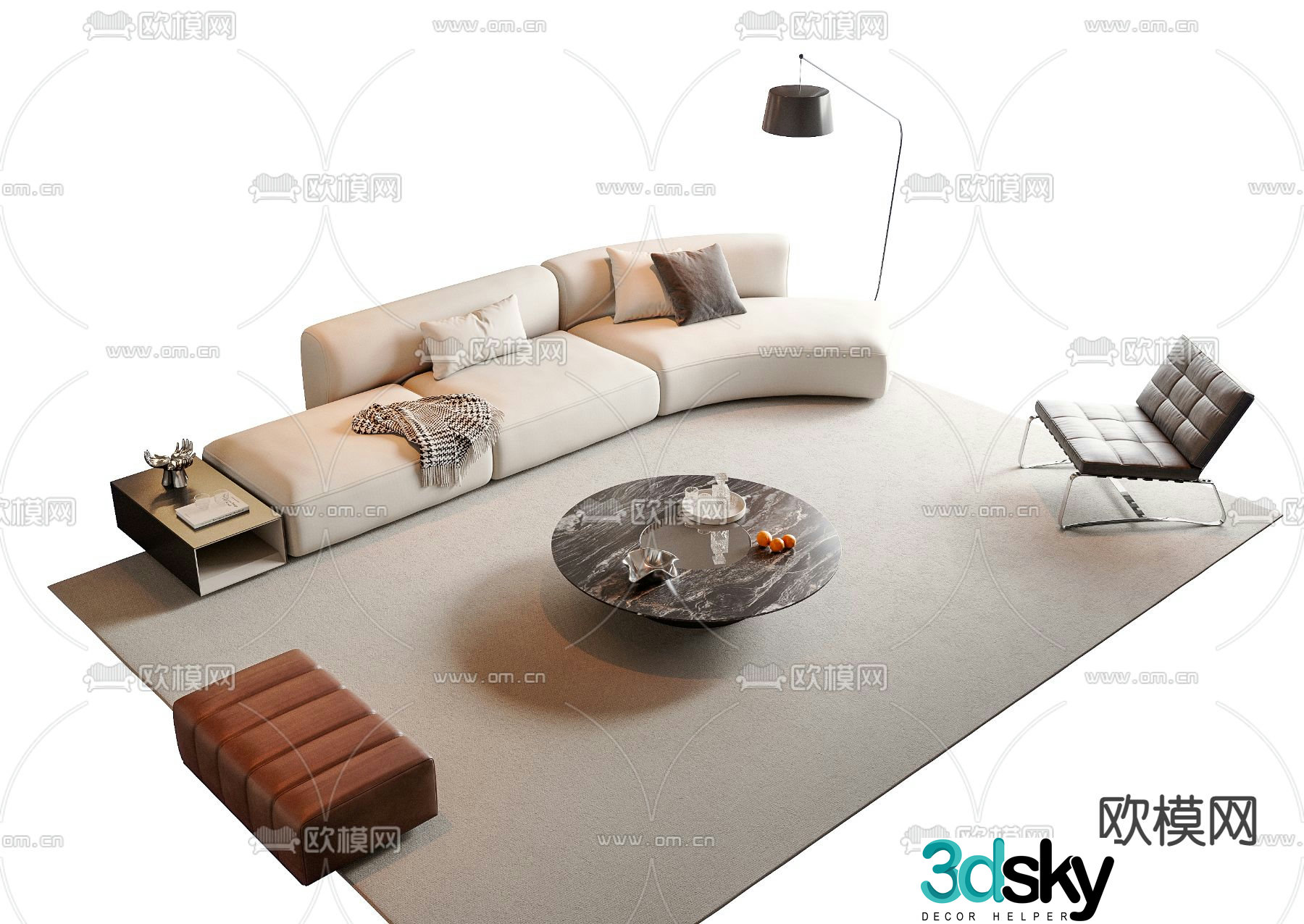 Sofa coffee table combination fabric sofa 3d model