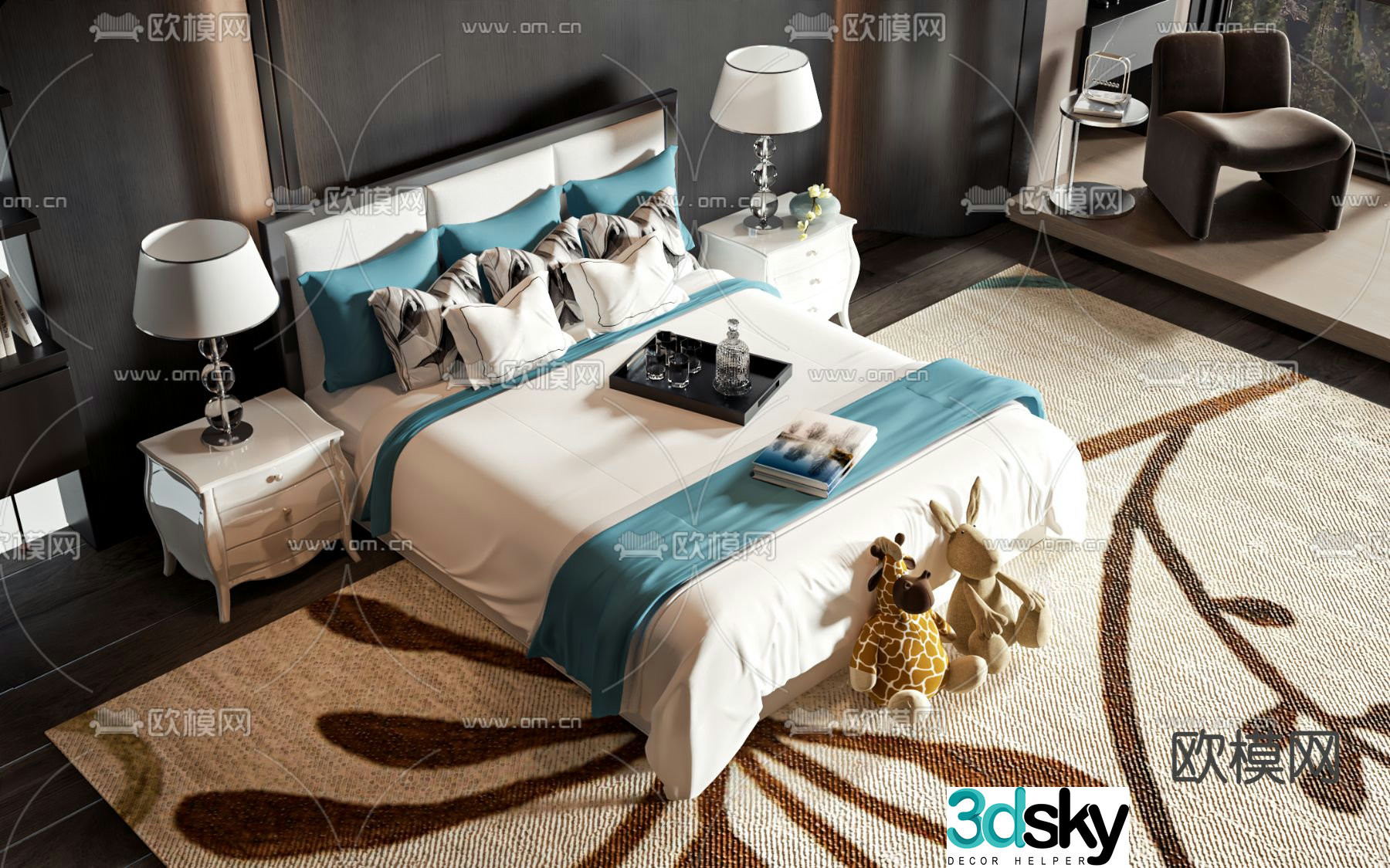 European double bed 3d model