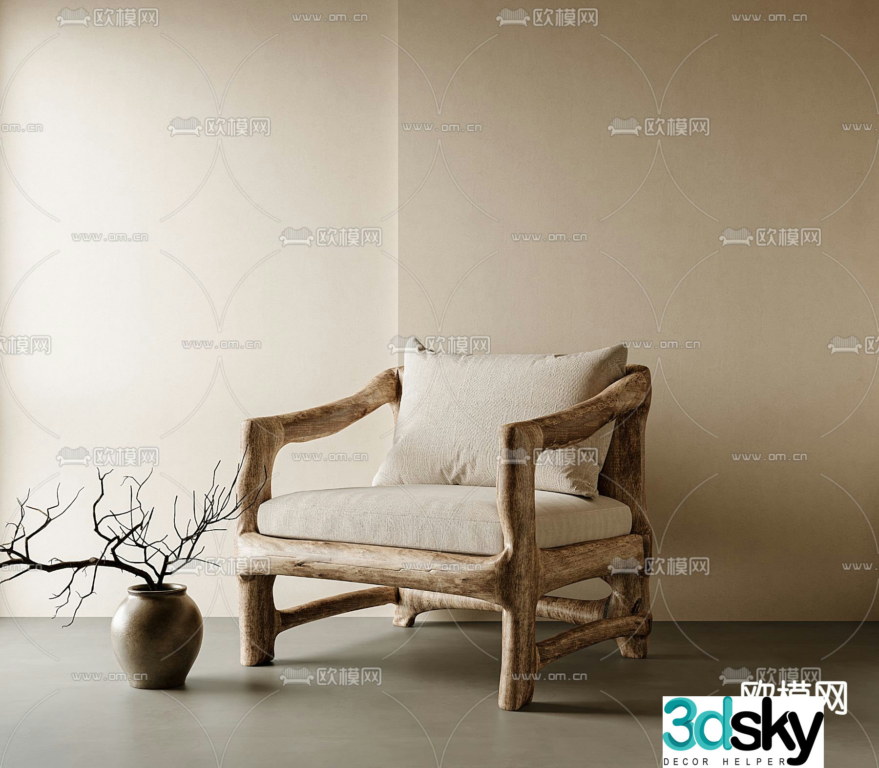 Wabi-sabi style leisure chair 3d model