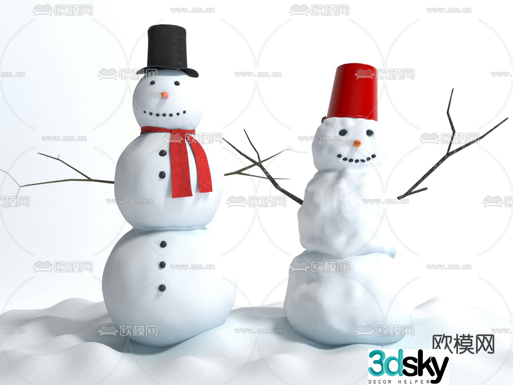 Snowman Sketch Outdoor Landscape 3D Model