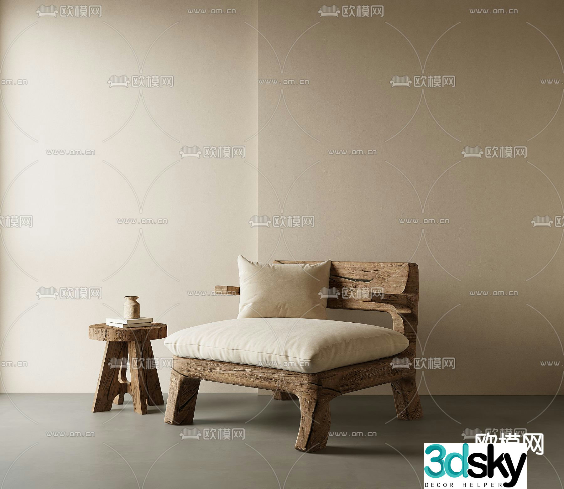 Wabi-sabi chair leisure chair table 3d model