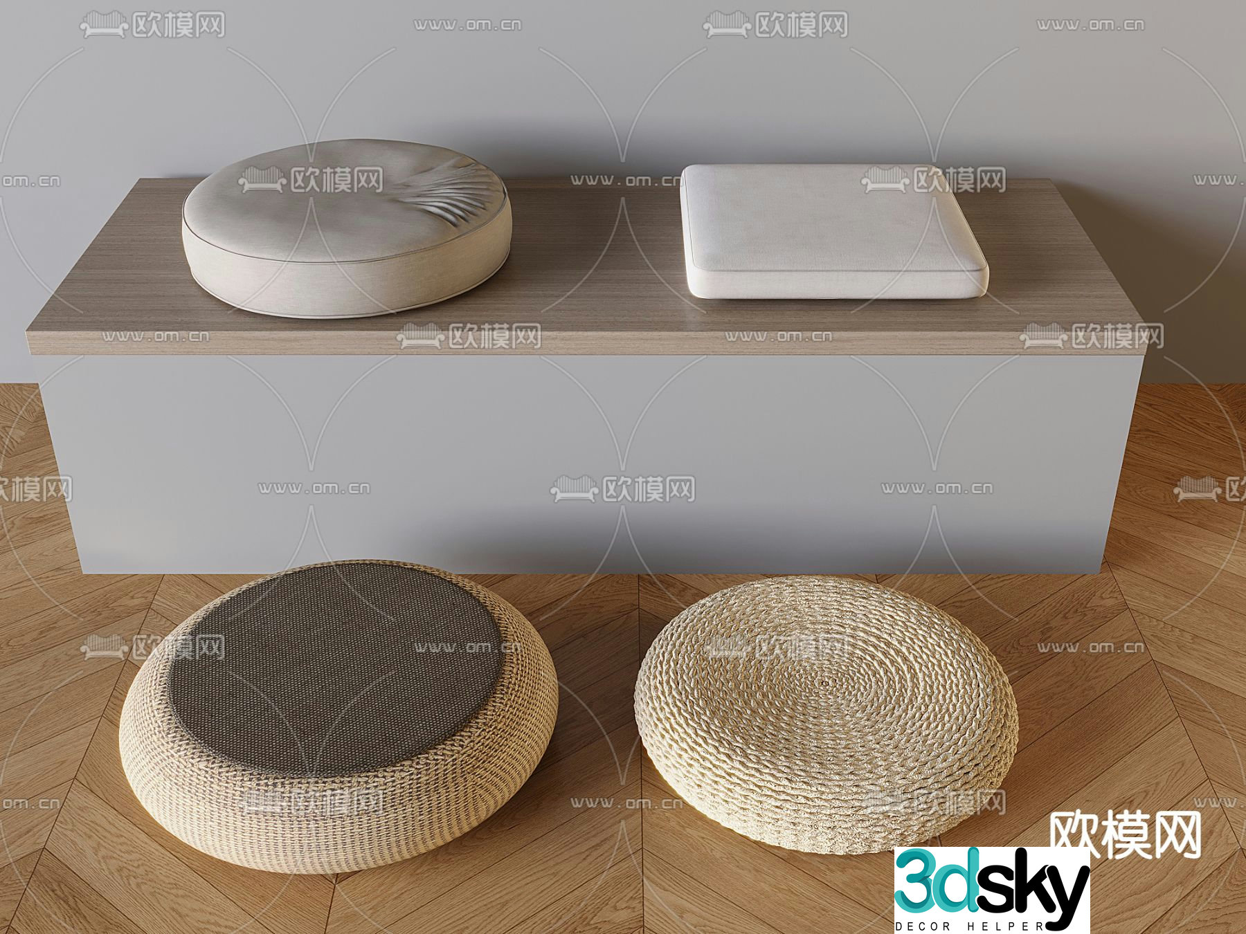 New Chinese style fabric cushion futon cushion 3d model